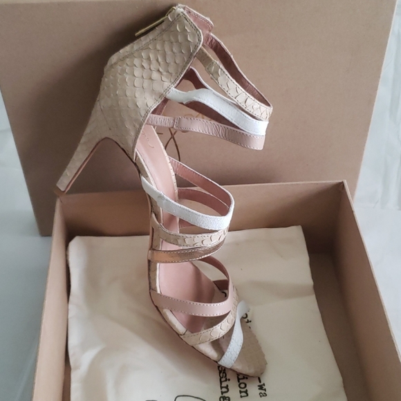 JOIE New ZEE Strappy Heel Sandal Caged Embossed ALL Leather Pump Nude Womens🎉HP - Picture 8 of 16